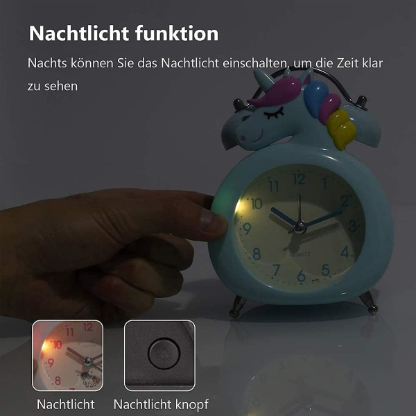 Børnevækkeur med natlys, Unicorn Double Bells Clock