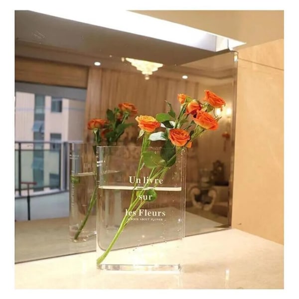 20 cm bokvas i klar akryl, transparent vas för blommor, bordsdekoration, boktyp Blomvas dekorativ vas
