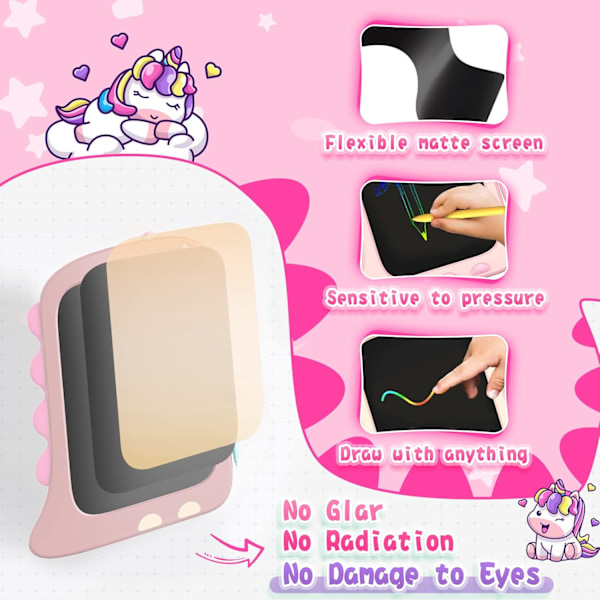 8,5 tommer LCD Doodle Board Tablet til piger - Enhjørning Tegneplade til Børn 2-7 år - Rejselegetøj Fødselsdagsgave pink Pink