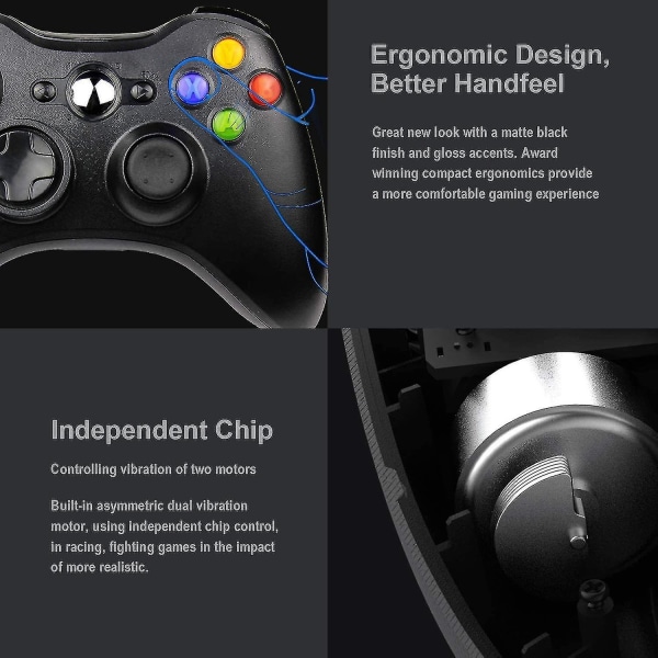 Trådløs kontroller for Xbox 360, Xbox 360 joystick trådløs spillkontroller for Xbox & Slim 360 PC (svart)