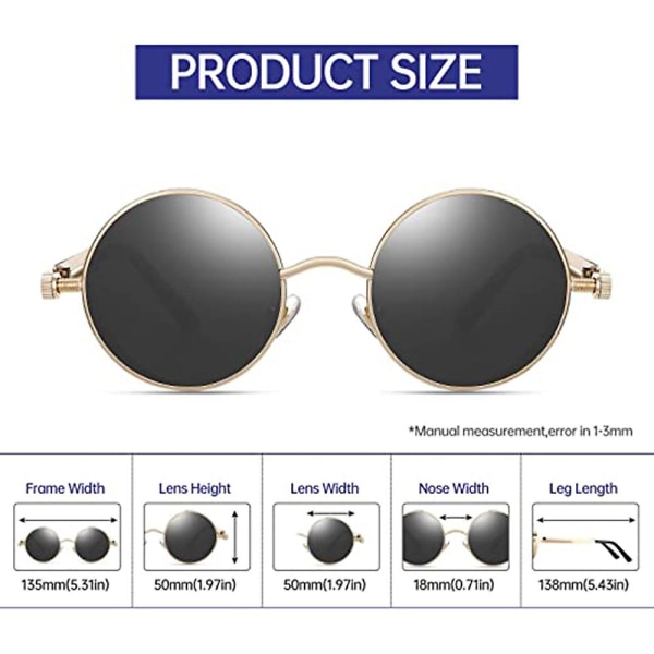 Bran Retro Runde Steampunk Polariseret Solbriller Med Uv-Beskyttelse