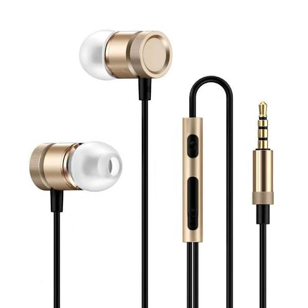 Grossist Metallkabel 3.5mm Trådbundna In-Ear Hörlurar med Inbyggd Mikrofon Volymkontroll för iOS och Android Enheter Gold