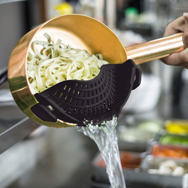 Klipp-på-sil i silikon för alla grytor och stekpannor, pastasil i silikon för kött, grönsaker och frukt