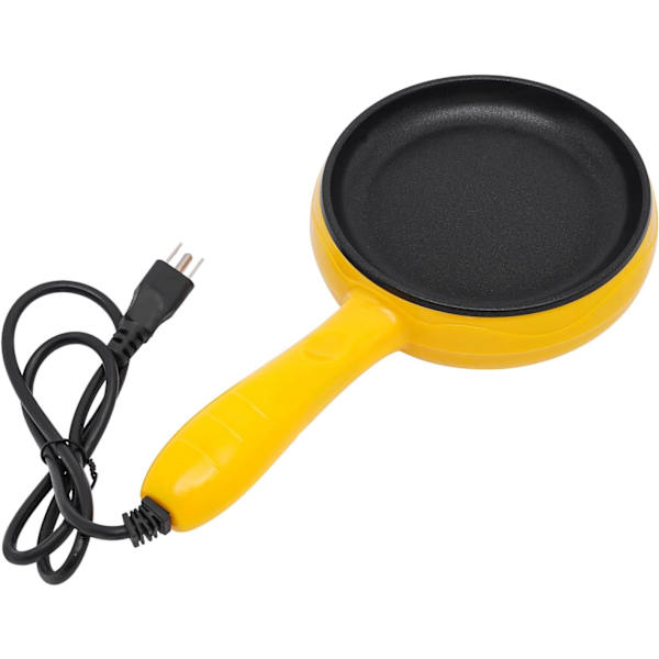 Mini elektrisk stegepande 6 tommer stegepande rund form elektrisk køkken stegepande med træspatel 450W rustfrit stål stegepande gul) Yellow