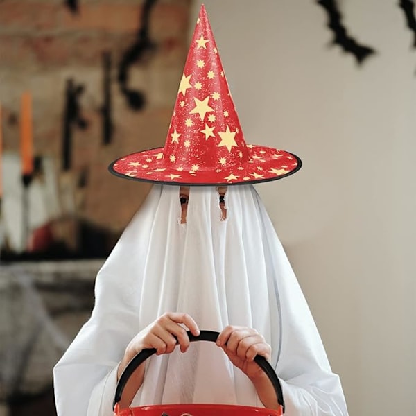 Heksehat til Børn, 38x36cm Femtakset Stjerne Heksehat til Børne Kostume & Cosplay Party Farm til Børnefestgaver Festival Klæd Ud (Stjernehat rød) Star hat red