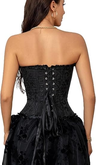 Korsetttoppar för Kvinnor, Bustier Shapewear Underkläder, Spets Midja Push Up Bodysuit svart black M