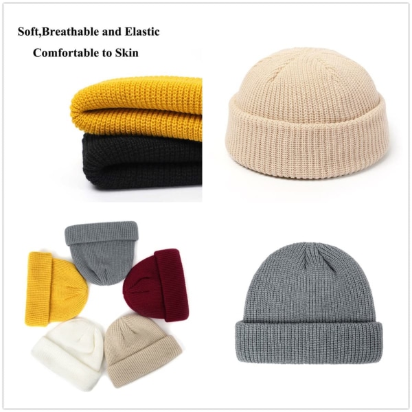 Hue til mænd og kvinder - Cuffed Plain Skull Hat - Unisex vinterstrikket hue til mænd og kvinder