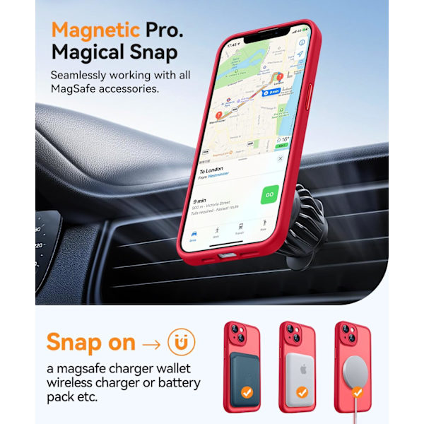 Magnetiskt Skal för iPhone 16 Pro Max med Fullständigt Kameraskydd [MagSafe-kompatibelt] [Transparent Matt] Skyddande Mobilskal, Hot Pink Röd Red iPhone 13