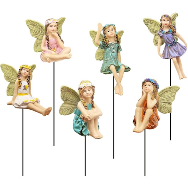 Fairy Garden Vintage Resin Fairy Figurines för Utomhus Trädgård Gård Gräsplan Dekoration Heminredning Set med 6