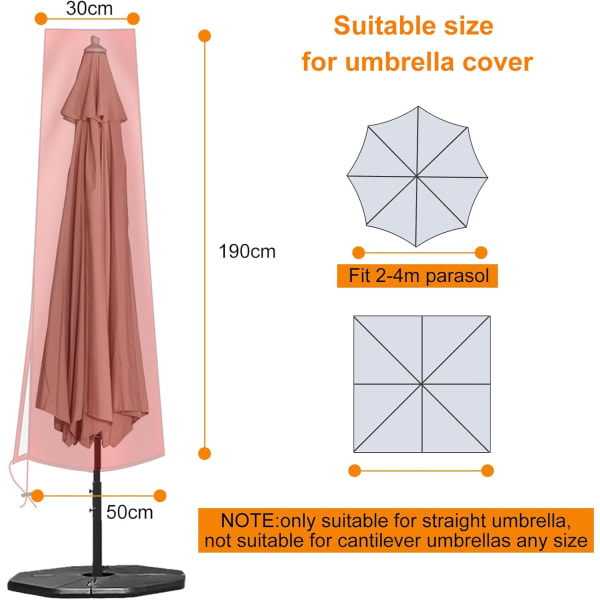 Parasol Cover Waterproof 210D Oxford Fabric Cover with Zipper (190 * 30 * 50cm), for 2.5m 2.7m 3m Garden Outdoor Umbrella