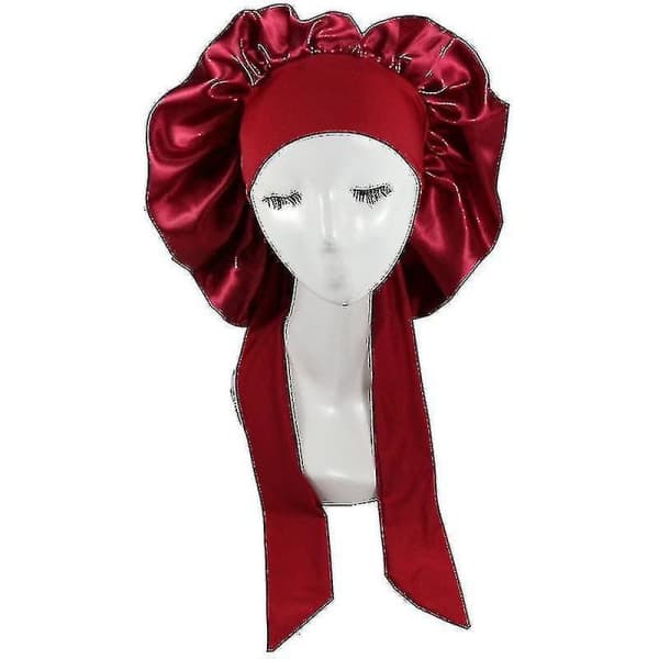 Silke Bonnet Satin Bonnet Til Sovende Bonnet Med Bånd Burgunder