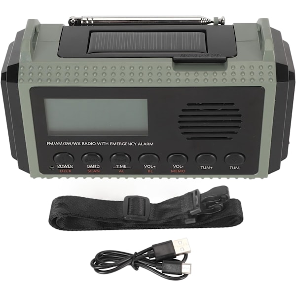 Nødradio FM AM SW WX 10000mAh Solcelleopladning, Nød Håndsving Radio