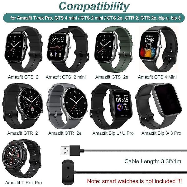 Latauskaapeli yhteensopiva Amazfit Gts 2, Gts 2 Mini, Gts 2e, Gtr 2, Gtr 2e, Gts 4 Mini, T-rex Pro, Bip 3, Bip U, USB-latauskaapeli telakointikaapeli