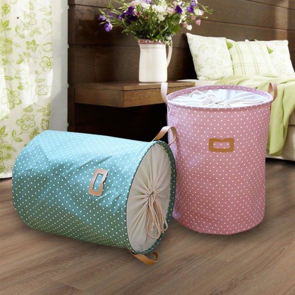 Sammenleggbare runde skittentøyskurver for barn/barn med håndtak for soverom (rosa)