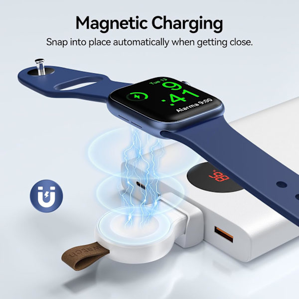 Lader for Apple Watch Bærbar iWatch USB Trådløs, Reiseledning Trådløs Magnetisk Hurtiglading for Apple Watch Ultra2/1 Serie 9 8 7 6 5 4 SE, Hvit