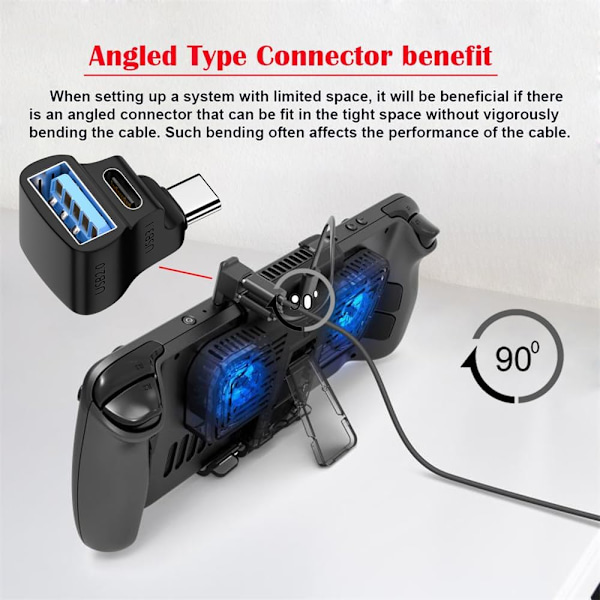 10 Gbps USB 3.0 tyypin C uros naar kaksi tyypin A naaras OTG & tyypin C naaras virta- ja dataliitäntäsovitin kulmassa yhteensopiva Steam Deck -kannettavan kanssa