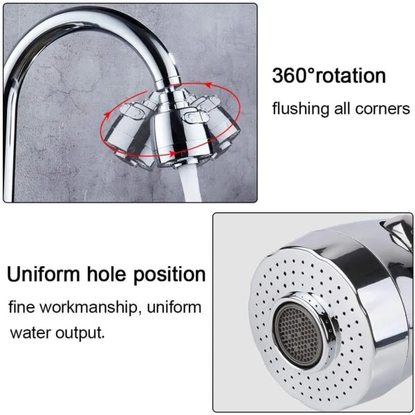 360° roterbart kransprøytehode, kjøkkensprøyte Avtakbart kranfilter Vannbesparende boblesprutbestandig, sølv