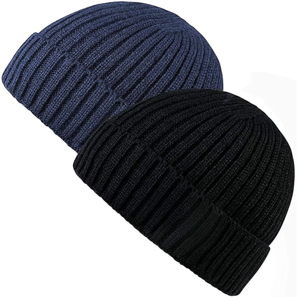 2 stk. hue til mænd - Slouch beanie hue - Strikkede baggy hue - Sort hue til mænd