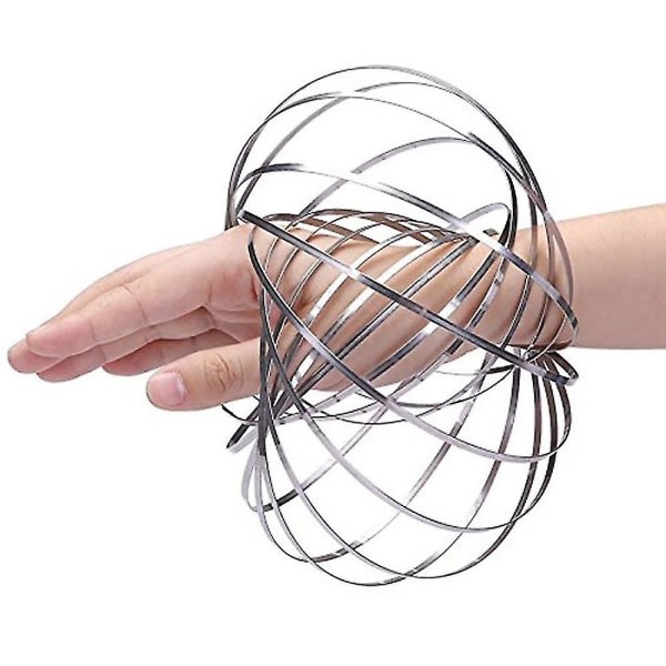 3D Magic Toy Arm Slinky Toroflux Flippy Flux Flow Rings Spinner Dynamic Armbånd, Sølv