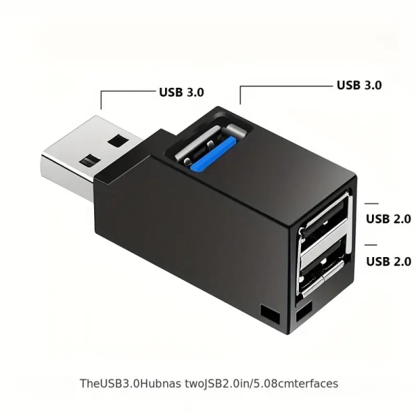 USB 3.0 HUB Adapter Extender Mini Splitter Box 1 til 3 porter Høyhastighets USB 2.0