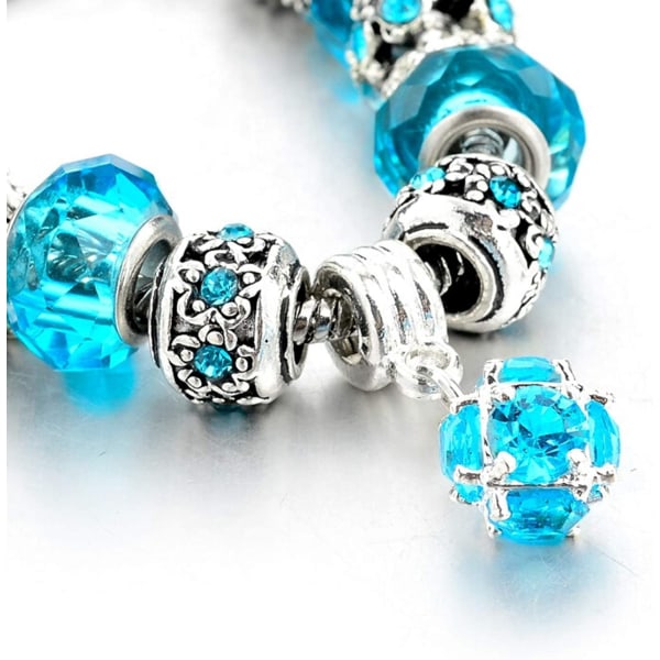 Blått tema sølvbelagte sjarmarmbånd for kvinner og tenåringer, justerbart smykkegavesett, passer 7,5"+1,5"