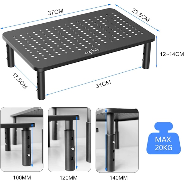 Datormonitorstativ, skrivarstativ, bärbar dator och alla platt-TV-skärmar med ventilerad plattform, 3 höjdjusterbara stativ MST003