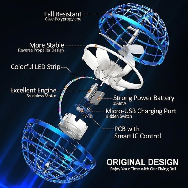 Hånddrevet Mini Droner, Fidget Flyvende Spinner med Lys, Ufo Drone Flyvende Legetøj, Cool Gadgets Sort Black
