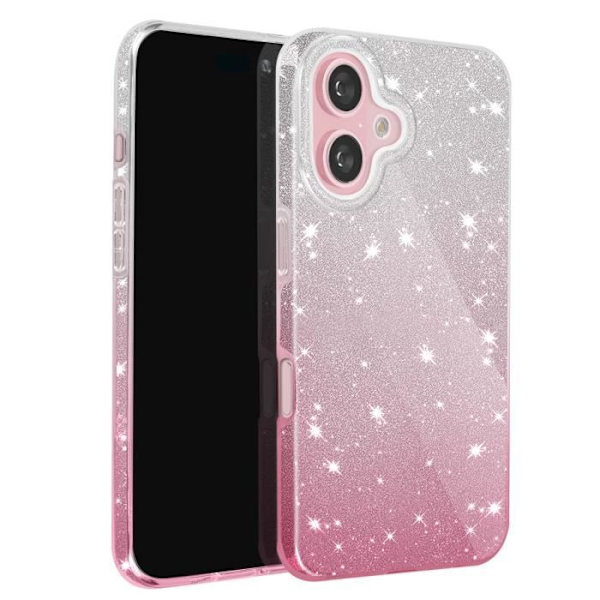 Glitterfodral för iPhone 16 Plus Hybrid Glamor Design Vit/rosa Pink