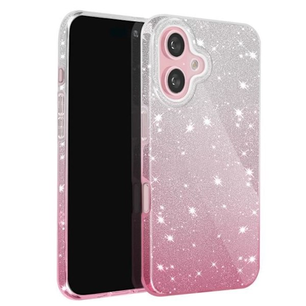 Kiiltävä iPhone 16 Plus -kotelo Hybrid Glamor Design Valkoinen/vaaleanpunainen Pink