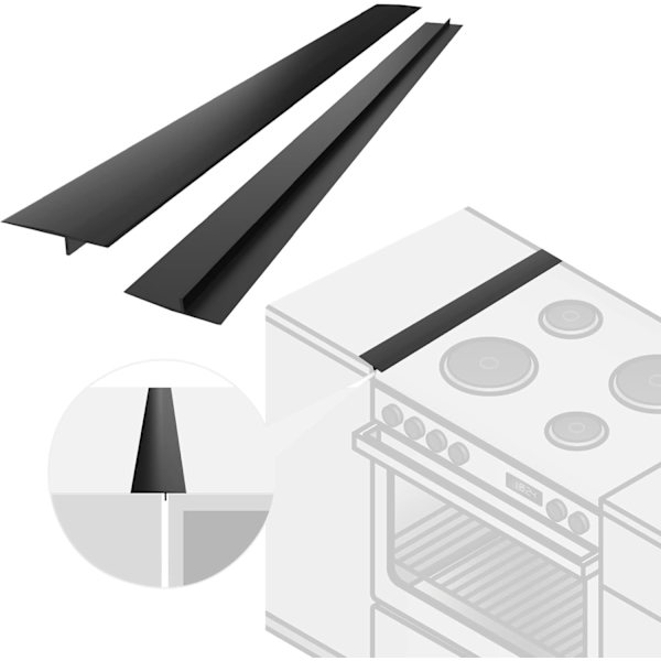 2-pack silikonköksbänksremsa, fyllningslängd 53 cm, tätning mellan spis och ugn (svart)