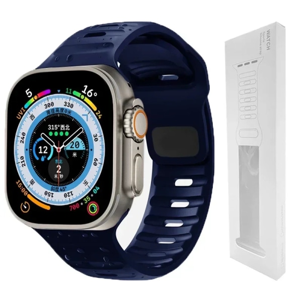 Silikonihihna Apple Watch Ranneke 49mm 44mm 45mm 40mm 41mm 42mm 38mm Ultra 2 Sport Correa Käsivarsinauha iwatch Series 9 8 7 6 5s midnight blue-BOX05