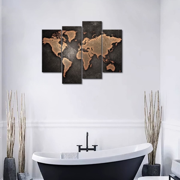 Maailmankartan kuvat canvas 4 pieceskuva ruskeat seinäkuvat (kehyksetön)