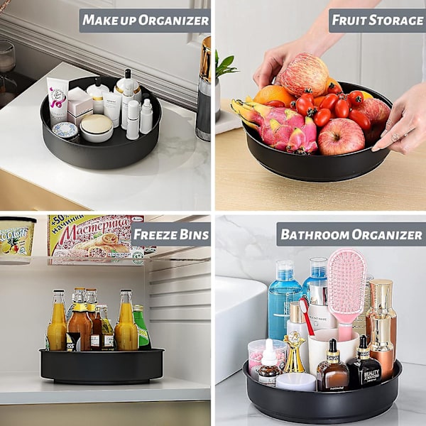 Metal Lazy Susan drejeskive drejeskive skabarrangør roterende krydderihylde køleskab drejeskive opbevaring til skab krydderier flasker 25,5 cm sort