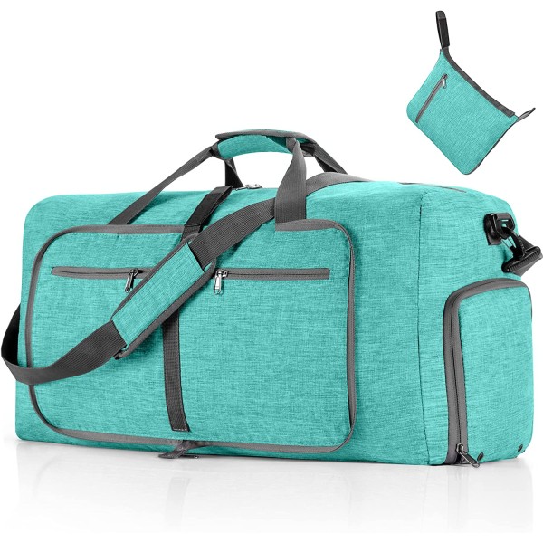 Travel Duffel Bag for menn, 65L sammenleggbar reise Duffel Bag med skorom Overnattingsveske for menn kvinner Vanntett og rivebestandig (Mintgrønn)