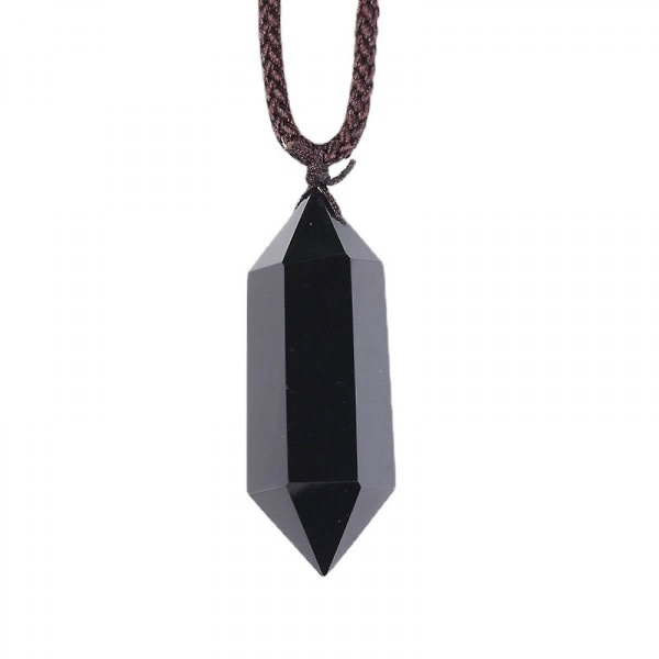 Sort Obsidian Healing Crystal Vedhæng, dobbeltbenet Natural Crystal Quartz Halskæde 6 facetteret Chakra Crystal Wand Stone