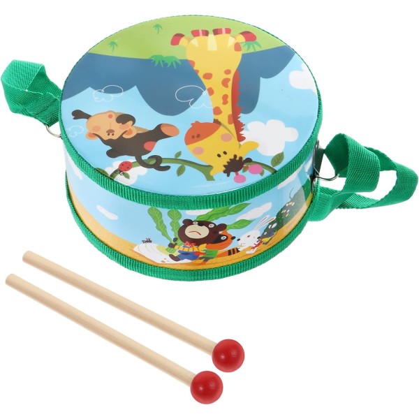 Kids Drum Wood Toy,Wooden Drum Set with Carry Strap Stick Drum Sensory