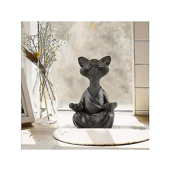 Creative Black Buddha Cat Statue Meditation Yoga Cat (svart)