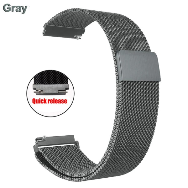 Magnetiskt spänne Milanese rostfritt stålarmband för Samsung Watch4 Huawei GTR2 16mm 18mm 20mm 22mm Casual Fashion Watch Accessori Grå Grey 20 mm