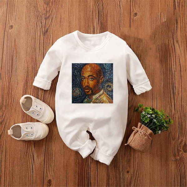 Tib American Rapper Tupac 2pac Hip Hop Baby Gutt Jente Klær Motetrend 2023 Bodysuit Nyfødt Vår Hjem Baby Rock Onesies WCLTY-163 4T