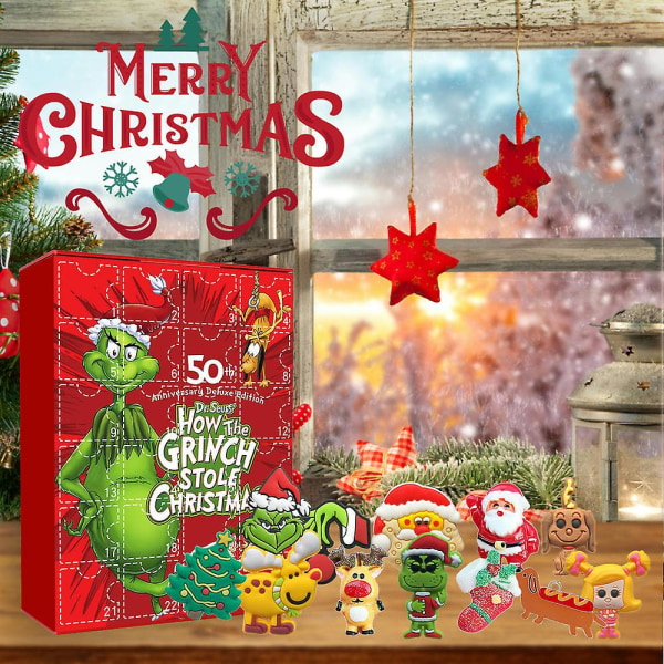 Grønn-håret Grinch Blind Box Grønn-håret Grinch Serie 24-ramme Jul Tegneserie Leke Overraskelse Blind Box