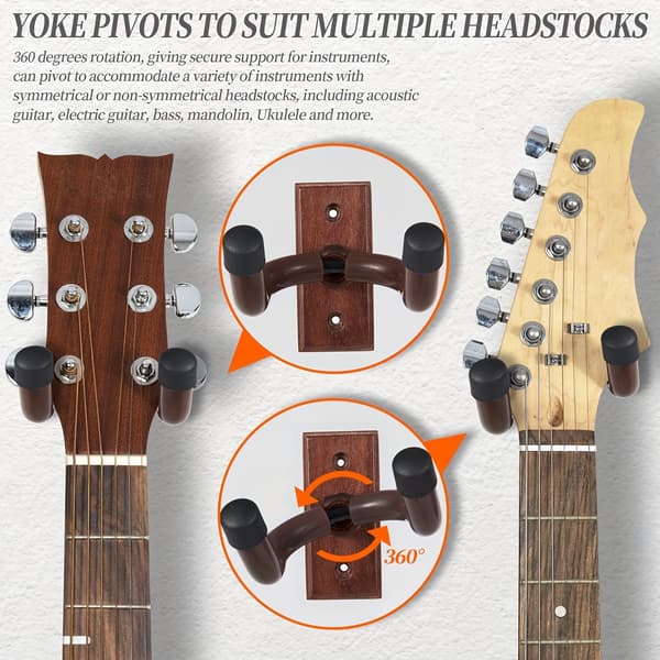 Veggmontert gitarholder laget av massivt tre, solid display for akustiske og elektriske gitarer 2 pcs