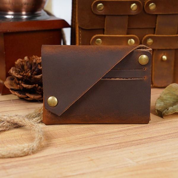 Minimalistisk tegnebog/kortholder, Crazy Horse læderkortholder, brun