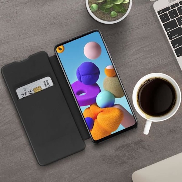 Samsung Galaxy A21s -lompakko, korttipaikka, kääntölompakko, musta