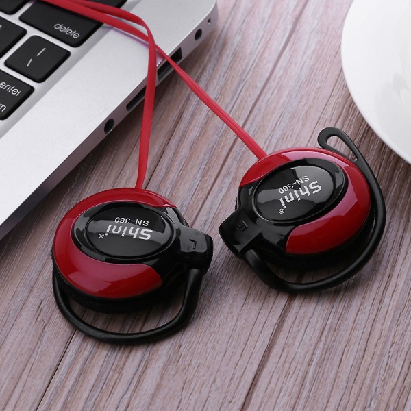 Shini Sn-360 ørekrok-hodesett 3,5 mm kablet stereoøretelefon-spill Sportshodetelefon med mikrofon for telefon hodesett Rød
