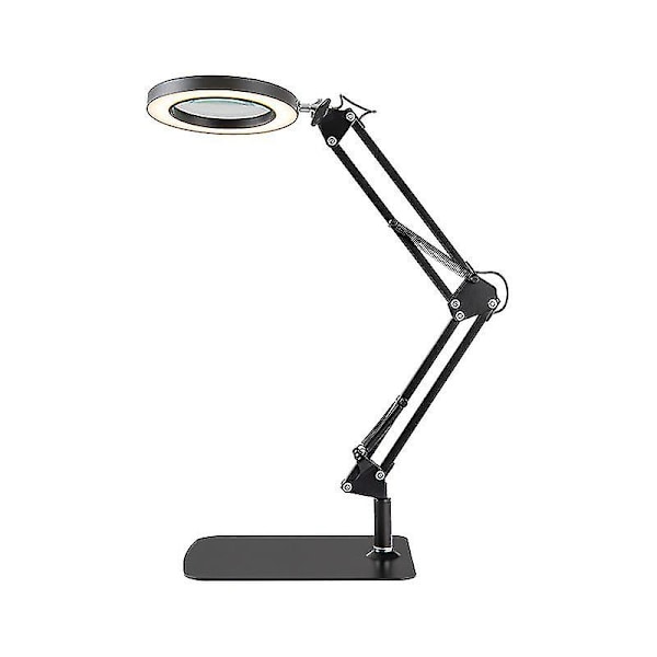 10x forstørrelsesglas med lys og 3 farvetilstande 10 lysstyrke justerbar forstørrelsesglas bordlampe til Black