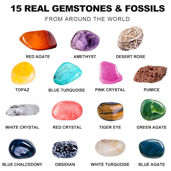Gem Digger -setti, STEM-koulutus DIY-lelutiedepaketti - Kaivaa 15 ainutlaatuista aitoa jalokiveä, kiviä, louhi ainutlaatuisia lahjoja, arkeologia - Parhaat lahjat lapsille leluille
