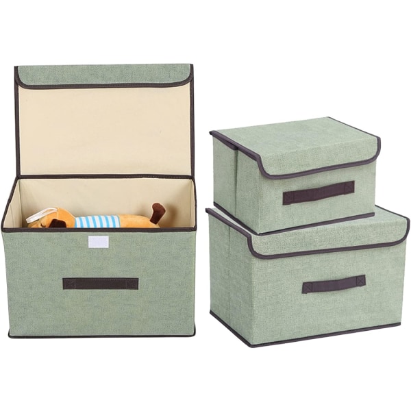 Storage boxes with lids 2 pcs Fabric storage box with lids, good looking, easy assembly (green)