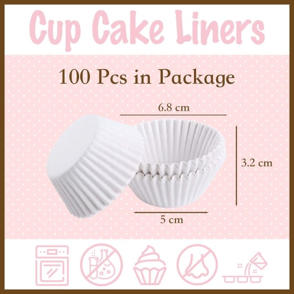 100 kpl White Cup Cake Paper Kertakäyttöinen Pieni Muffinssi Cupcake Case koristeisiin Syntymäpäiväjuhla Juhla Häät
