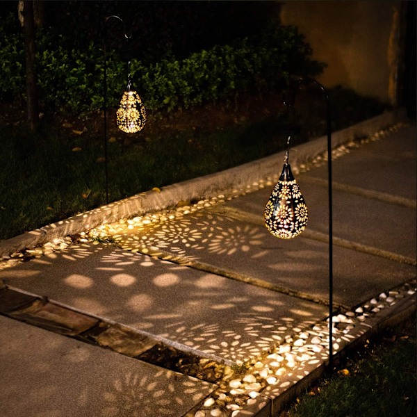 Hængende solcellelamper til udendørs brug i haven, Boho LED blomster vandtæt dekorativ metallampe til veranda, have, udendørs