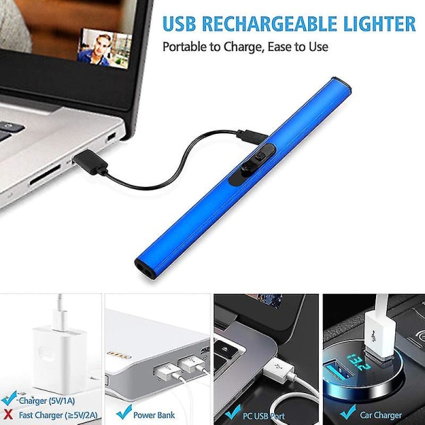 Candle Lighter Electric Usb Rechargeable Windproof Flameless Portable For Kitchen Stove Bbqsilver